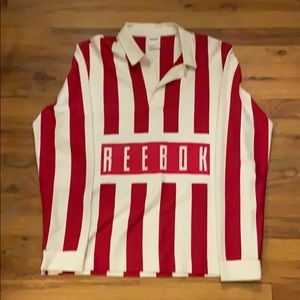 Red and white striped reebok l/s soccer polo